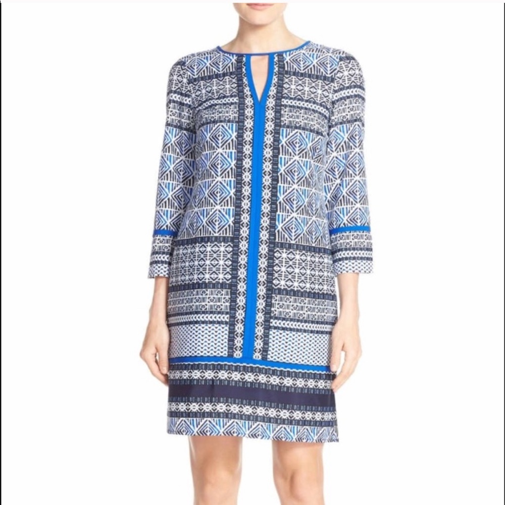 Vince Camuto Geo Print Shift Dress Blue 6 NWT